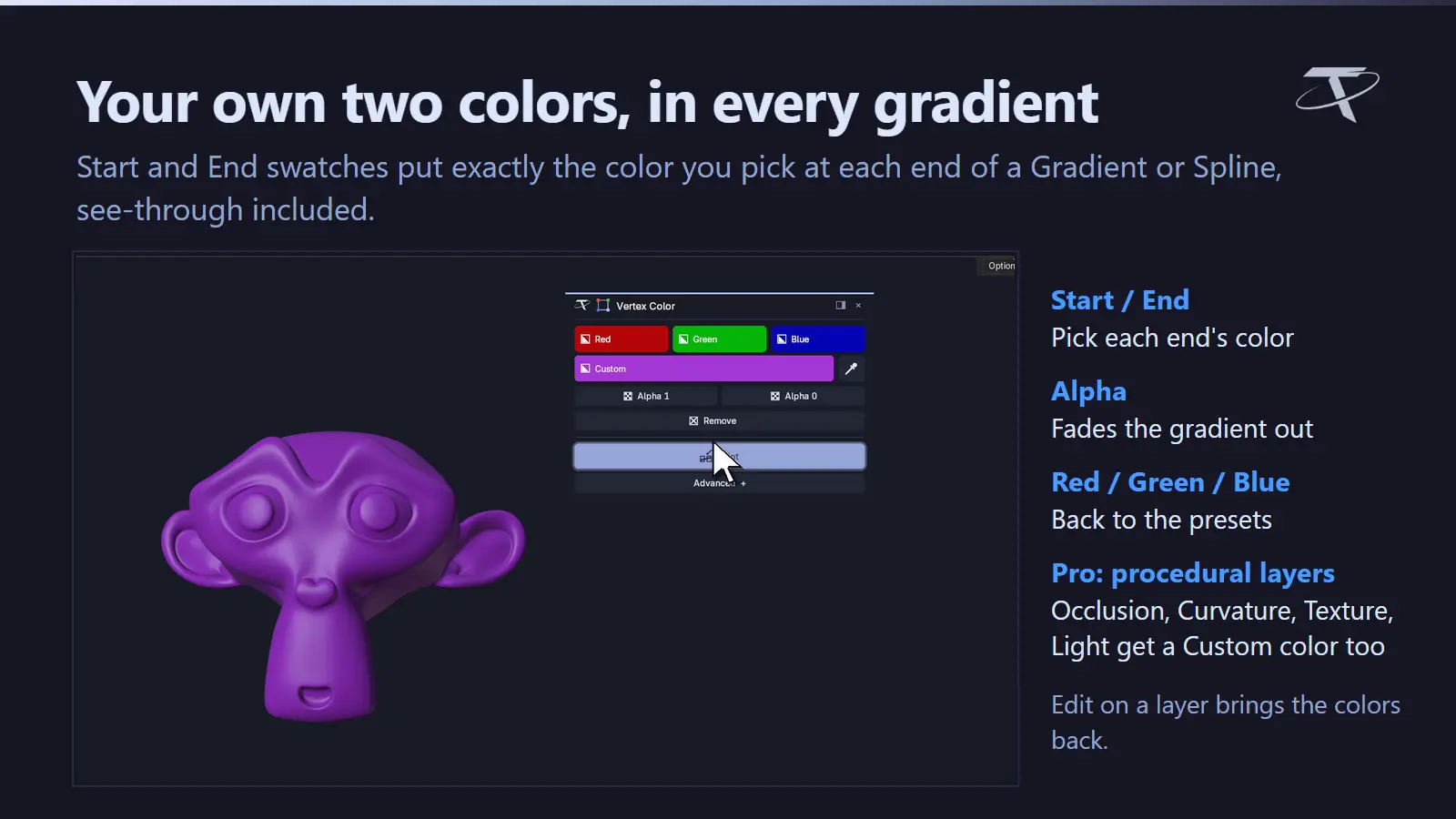 Start and End: any two colors, alpha too