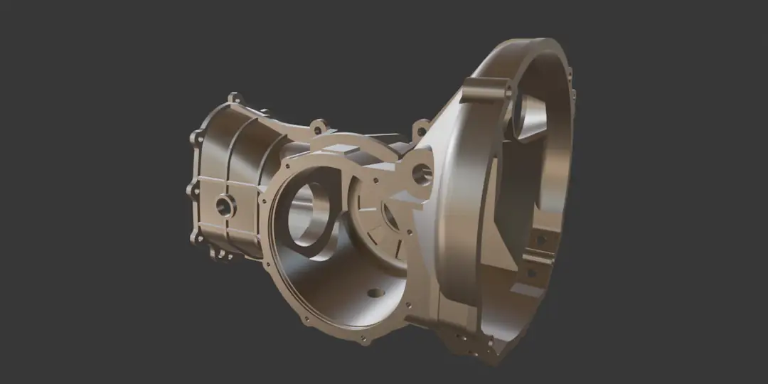 Gearbox casting: standard OCCT mesh wiped to the AngelSTEP 3.0 mesh, then close-ups of its structured quad rows