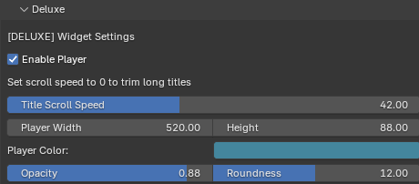 Deluxe widget settings panel