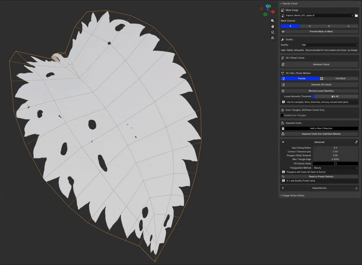 Generating cutout geometry from an opacity mask