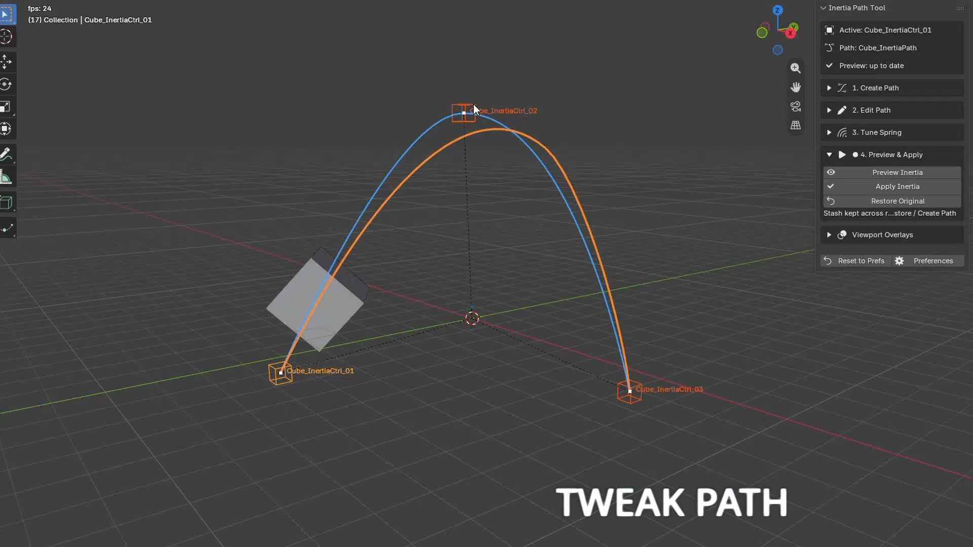 Tweak path with cube controls in the viewport