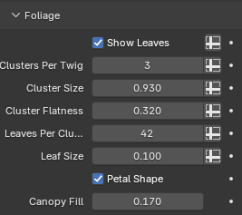 Foliage settings in the Anime Tree Geometry Nodes modifier