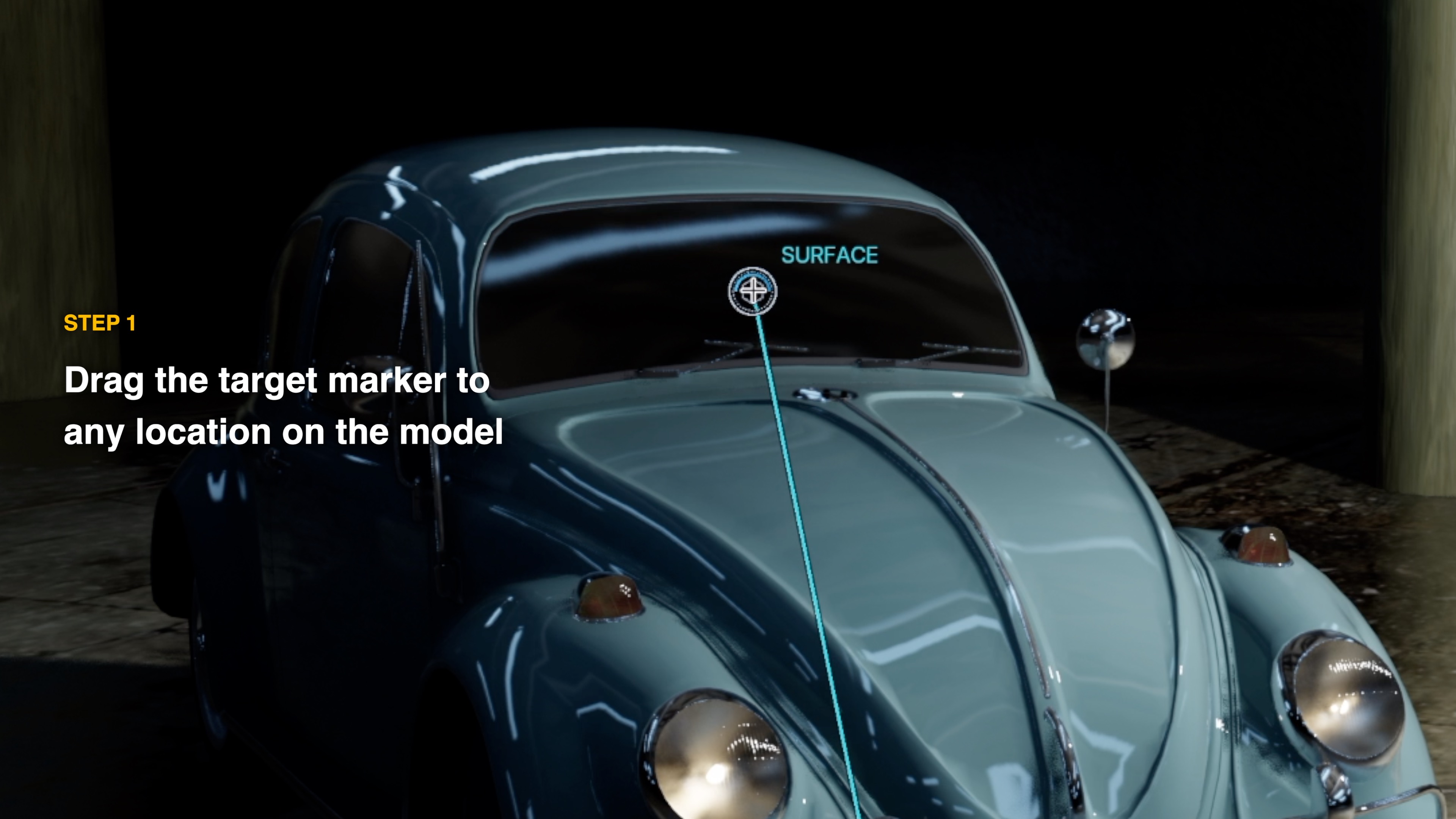 Step 1: drag the target marker onto the model