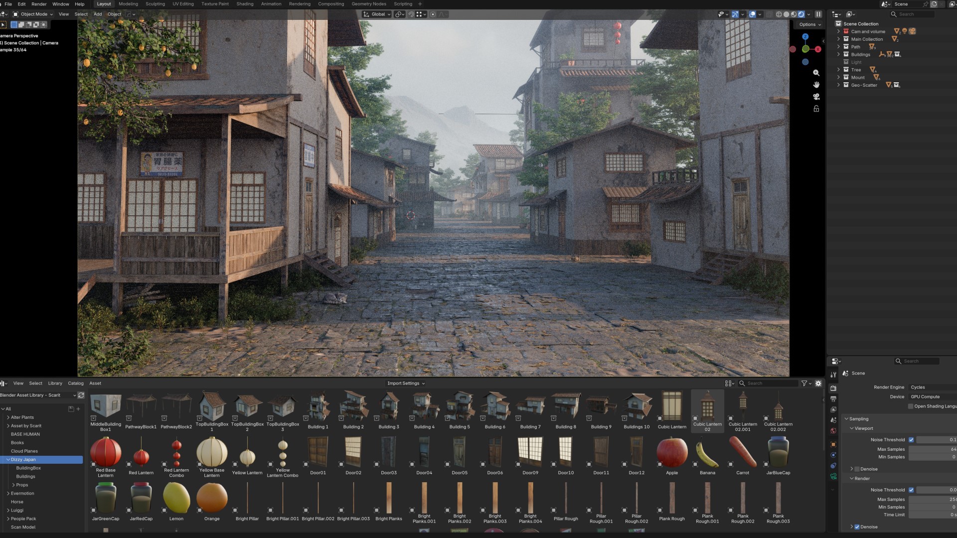 Example Japanese-inspired village scene created with Dizzy Japan assets