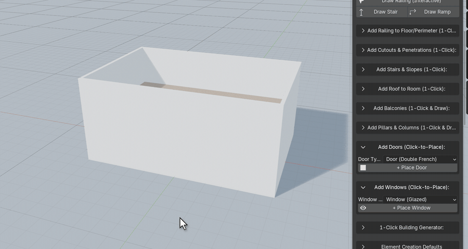 ArchBuilder placing doors, a garage door and windows