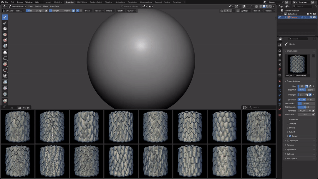 58 Tileable Organic Dragon and Creature Scale Asset Brushes in Blender