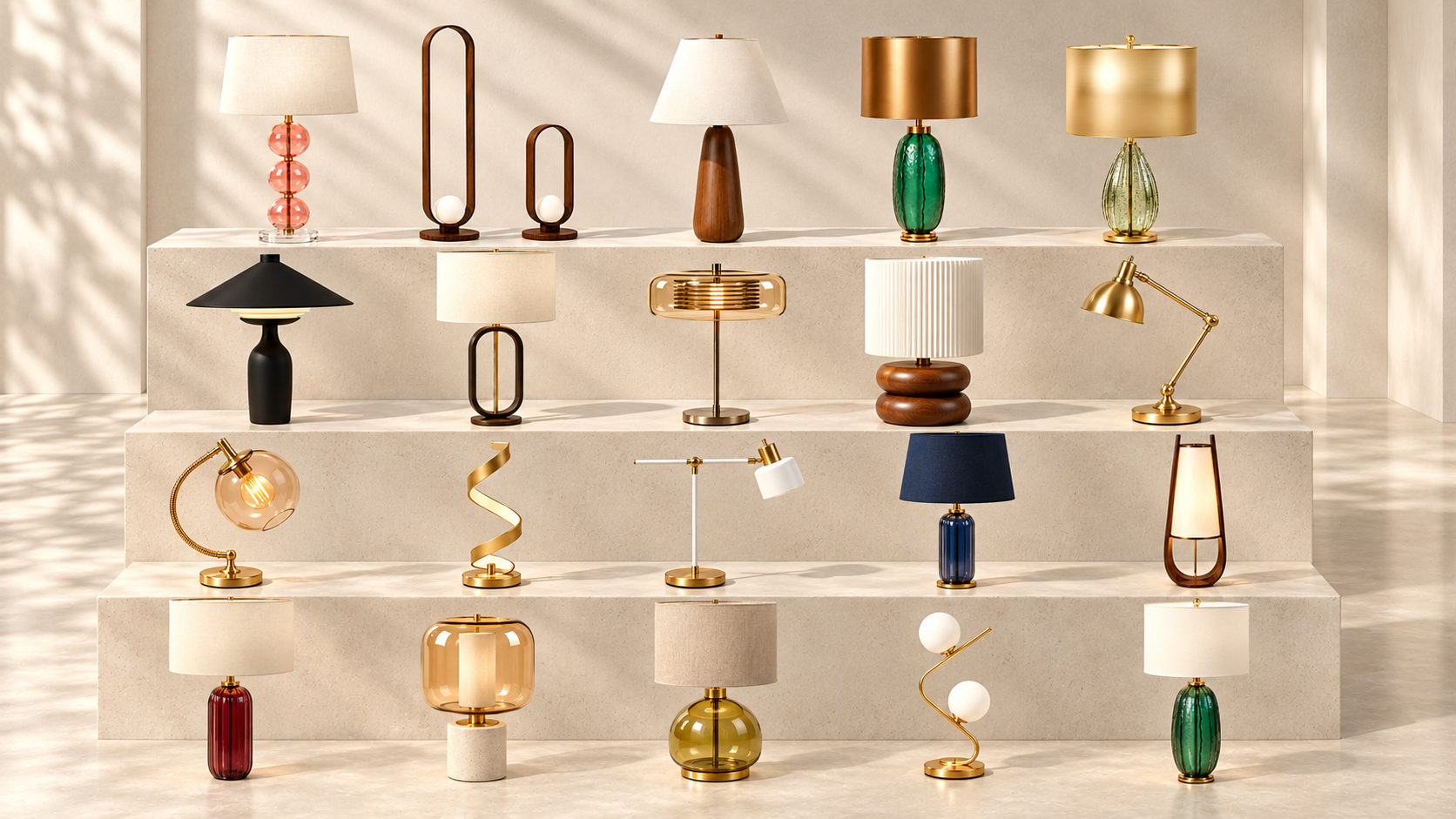 Decorative table lamps and material finishes
