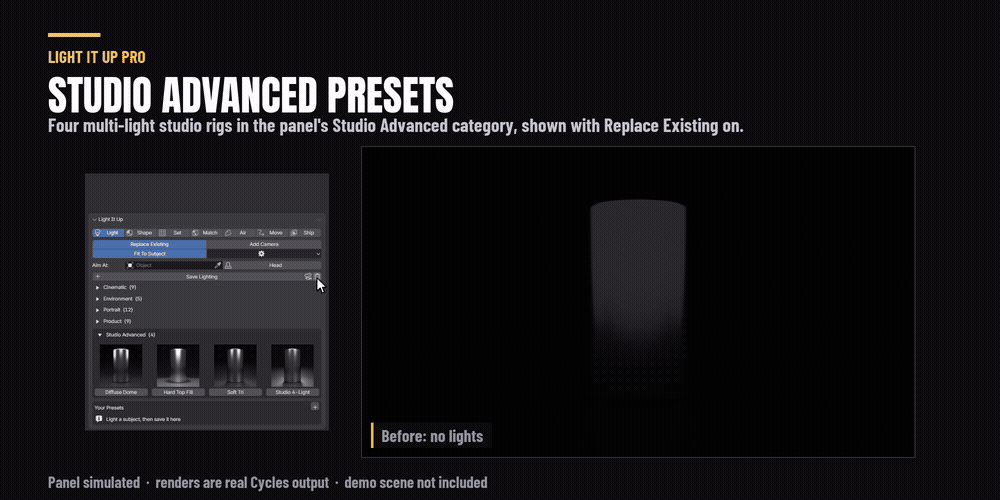 The Studio Advanced presets clicked through in the panel