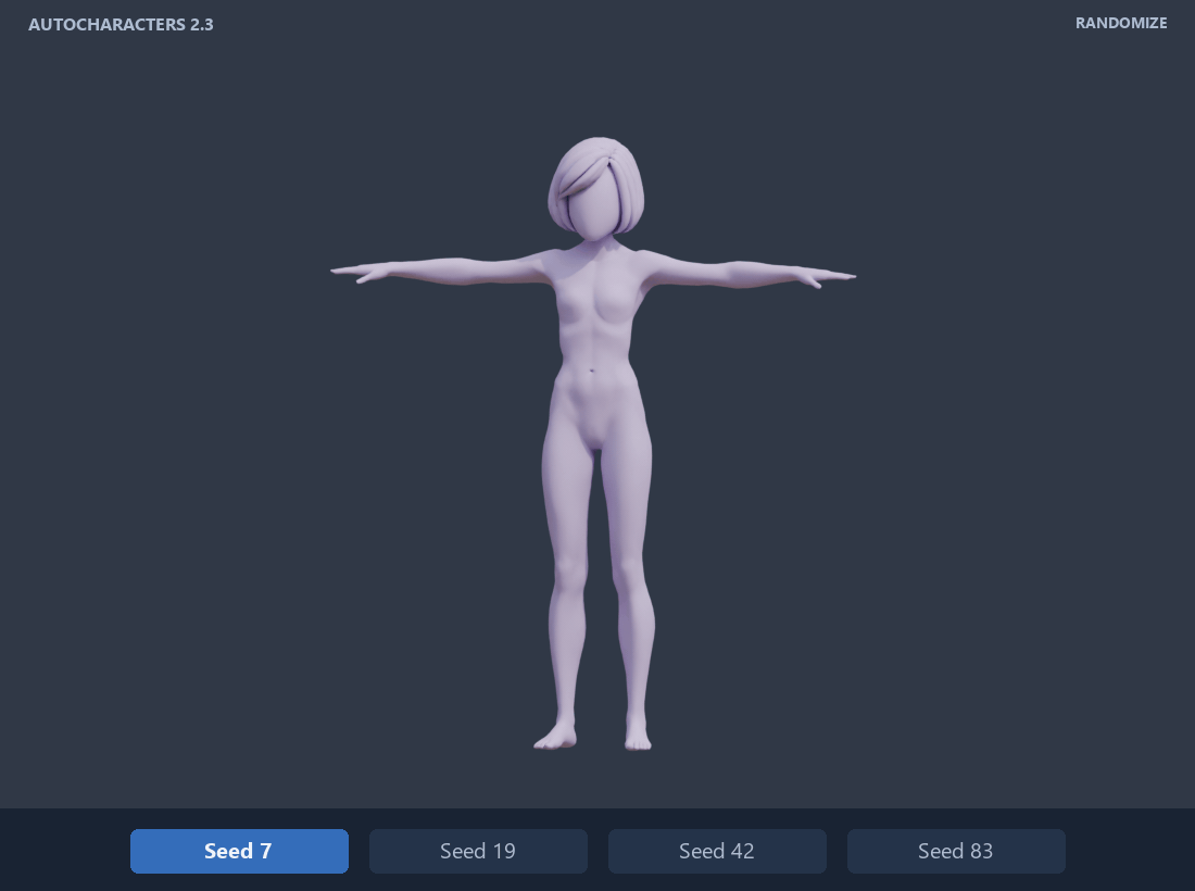 Character body variations generated with AutoCharacters randomization