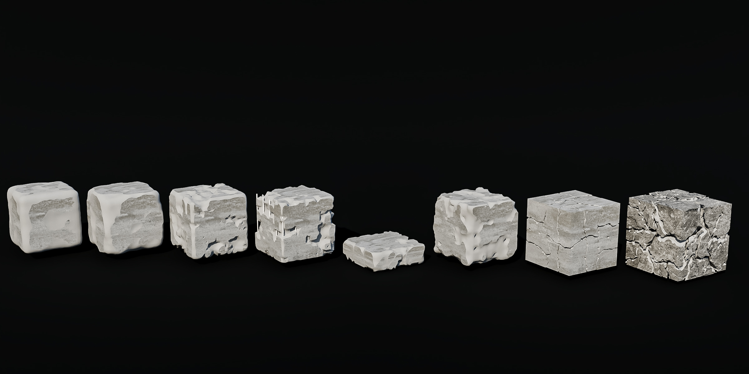 Damage types on concrete cubes