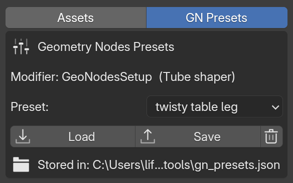 GN preset saving interface
