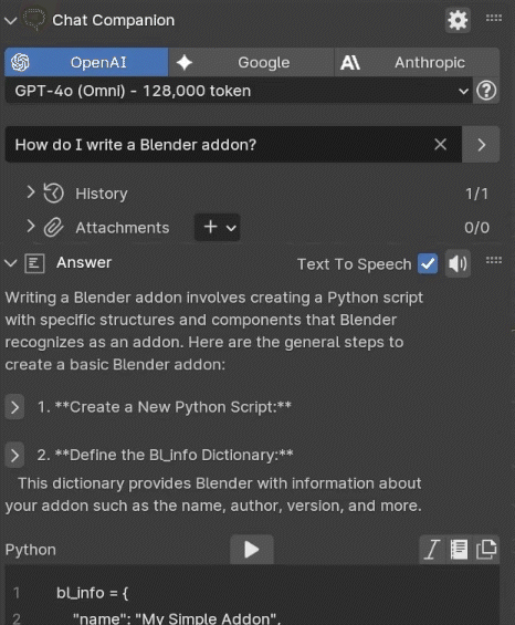 Interactive answers in Chat Companion
