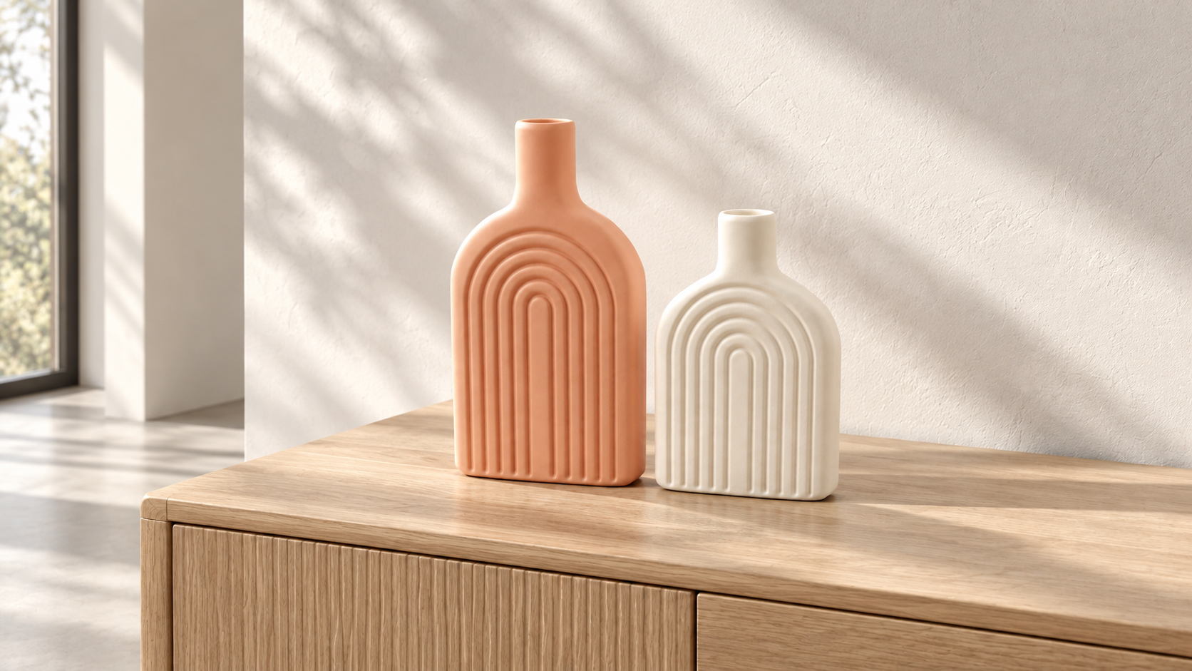 Decorative vase models arranged in a contemporary interior