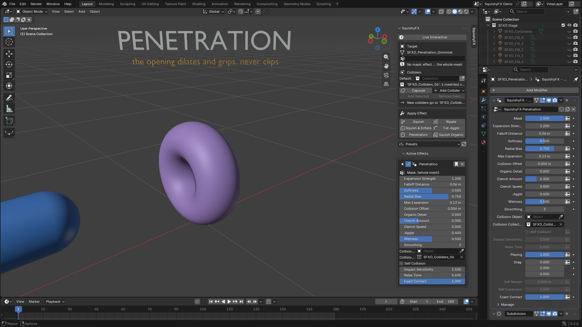 SquishyFX Penetration in the Blender viewport
