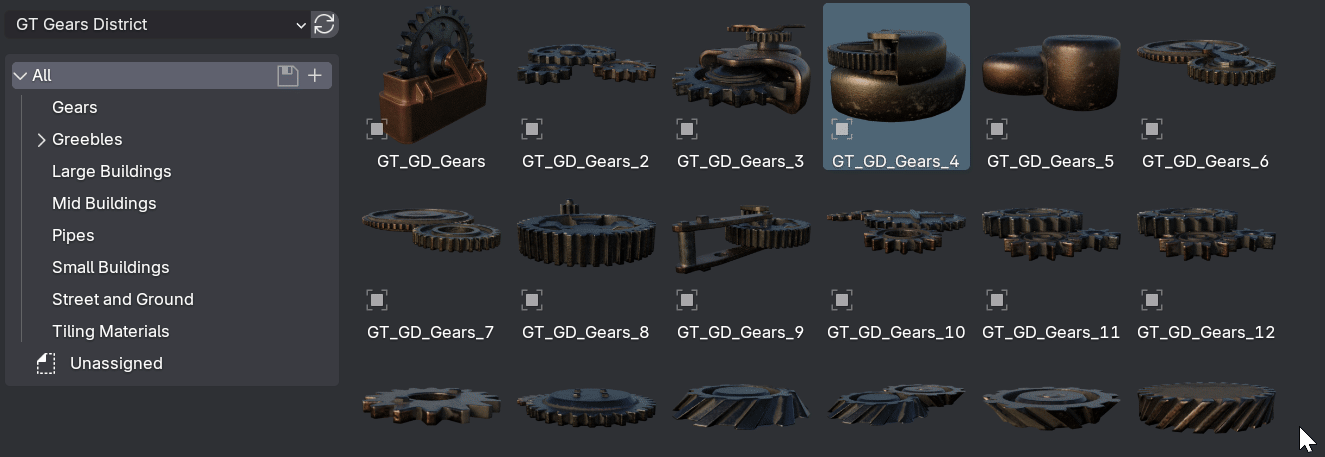 gears district steampunk buildings 3d asset kitbash greebles