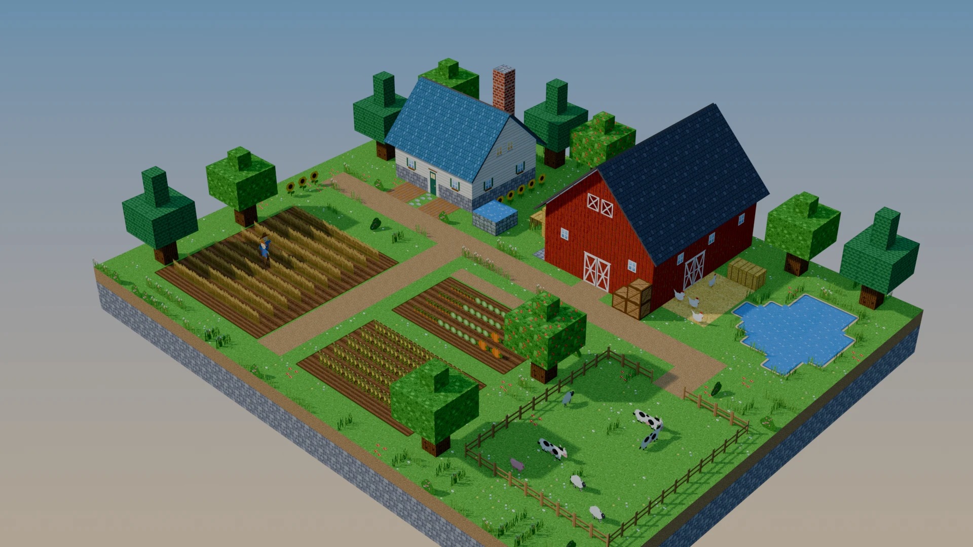 Farm built with the farm tileset