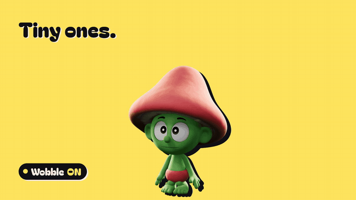 A tiny character whose cap and cheeks bounce