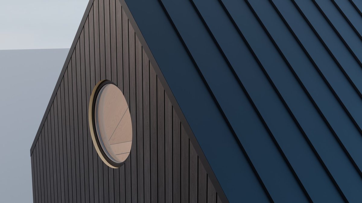 Standing seam roof at the gable verge