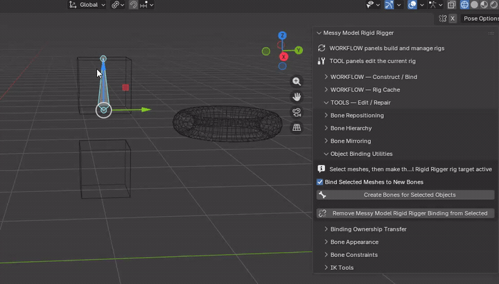 MMRR demonstration: Remove Messy Model Rigid Rigger Binding from Selected