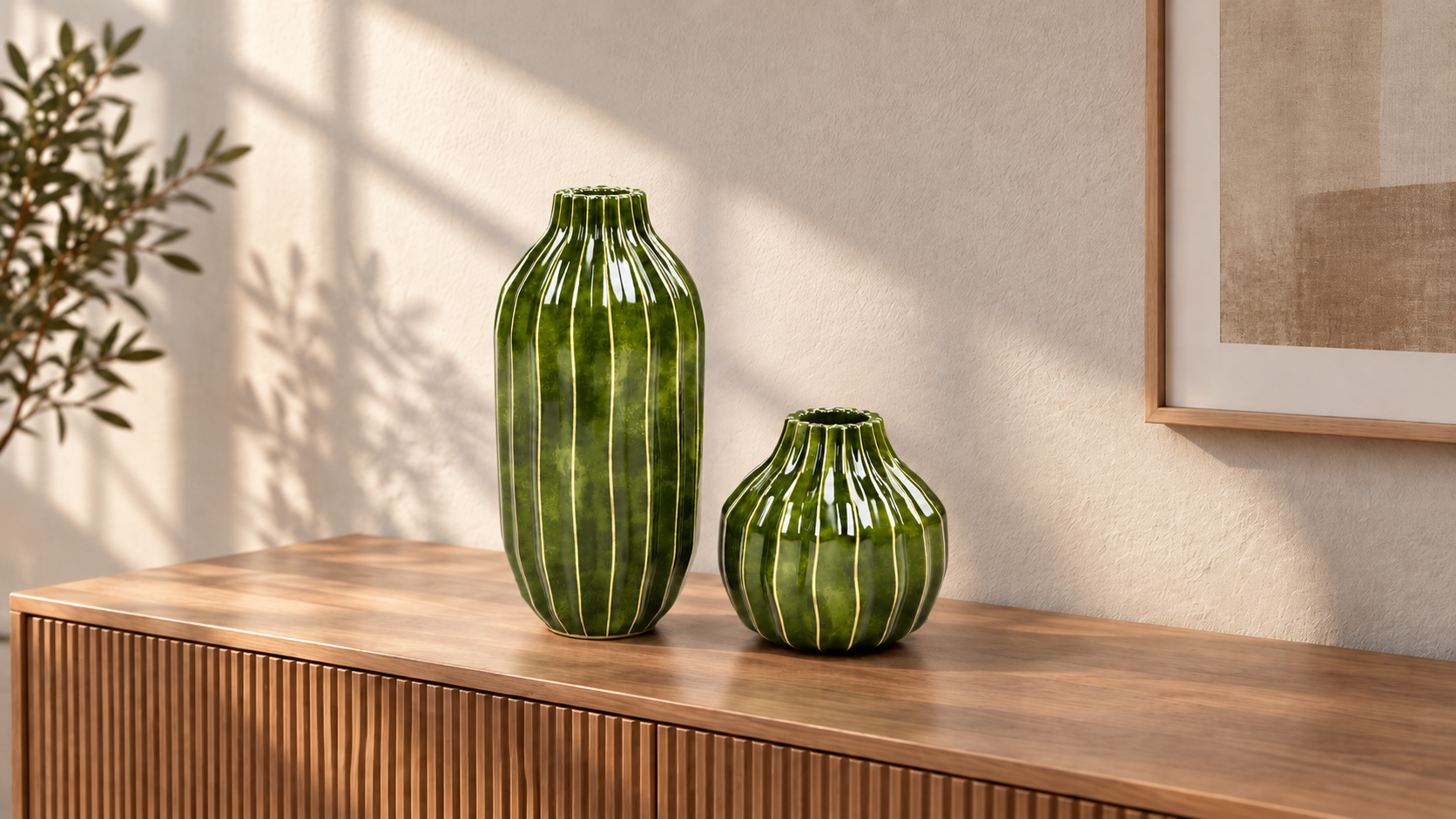 Decorative vase and diffuser 3D models in an interior render