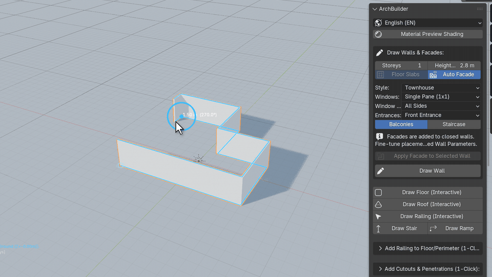 ArchBuilder multi-storey drawing with arrow keys