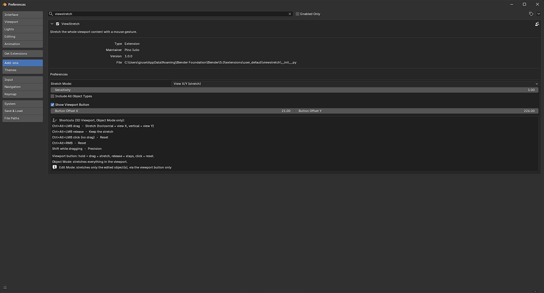 ViewStretch preferences