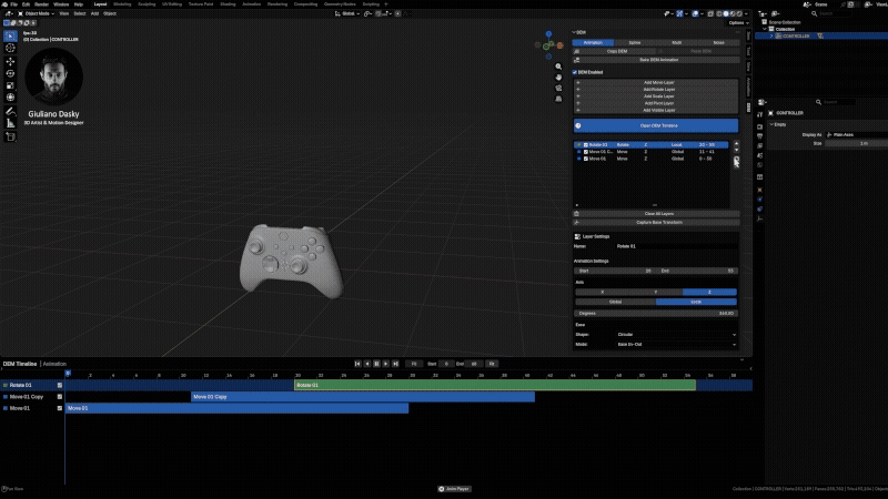 DEM animation layers: Move, Rotate, Scale, Pivot and Visible