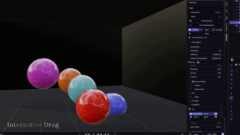 Dragging soft bodies with the mouse