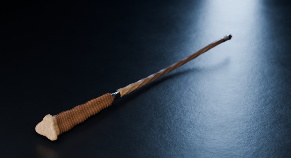 Ermit: Walnut and cypress, rope, leather. A wand from Wand Pro Generator