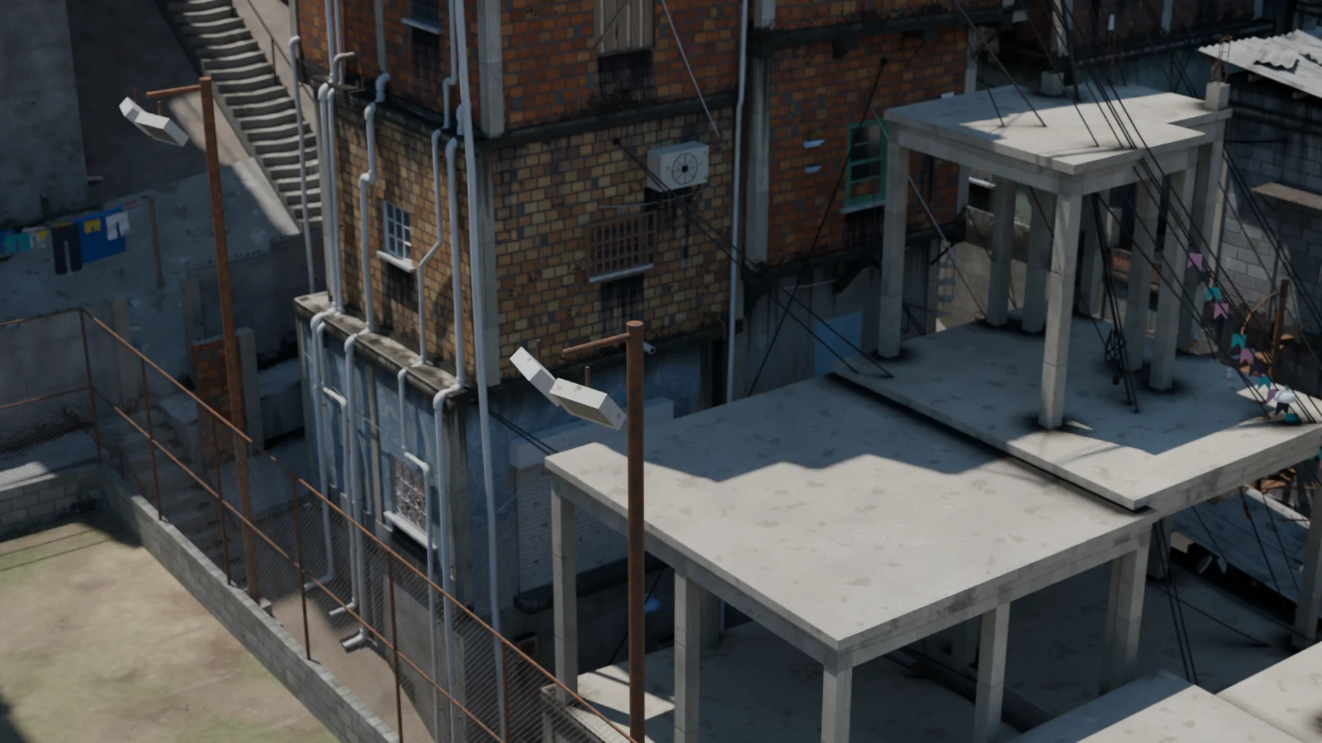 Slab, pillars and brick detail