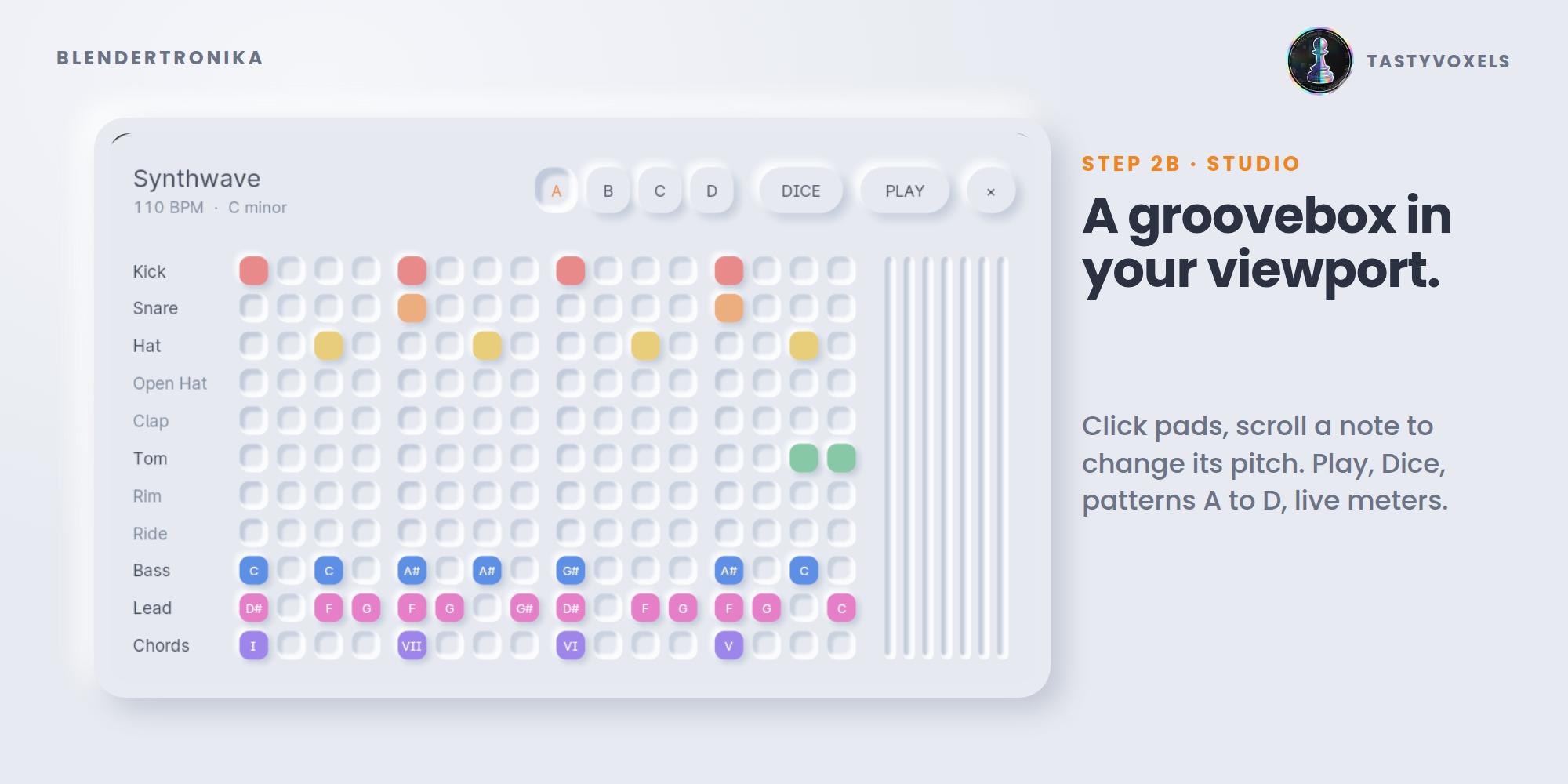 Blendertronika: the neumorphic step grid drawn over the viewport