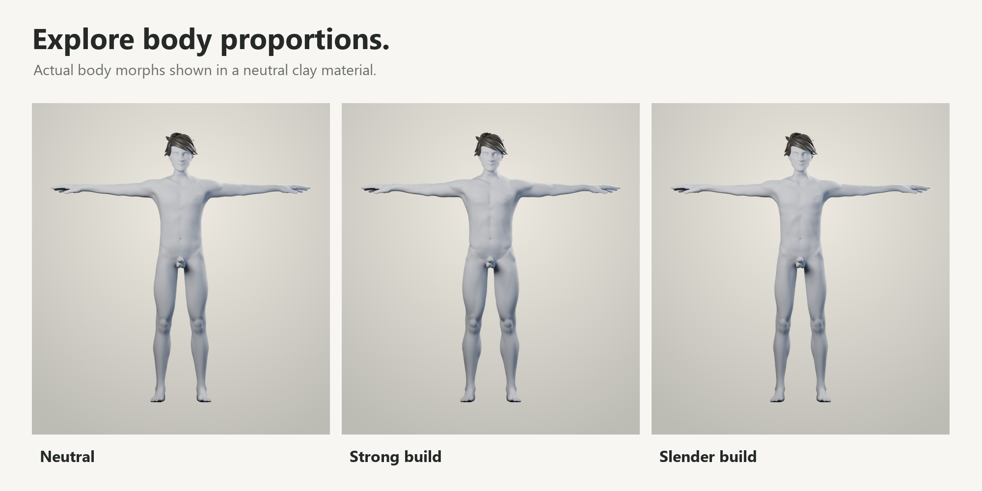 Neutral, strong and slender body proportions