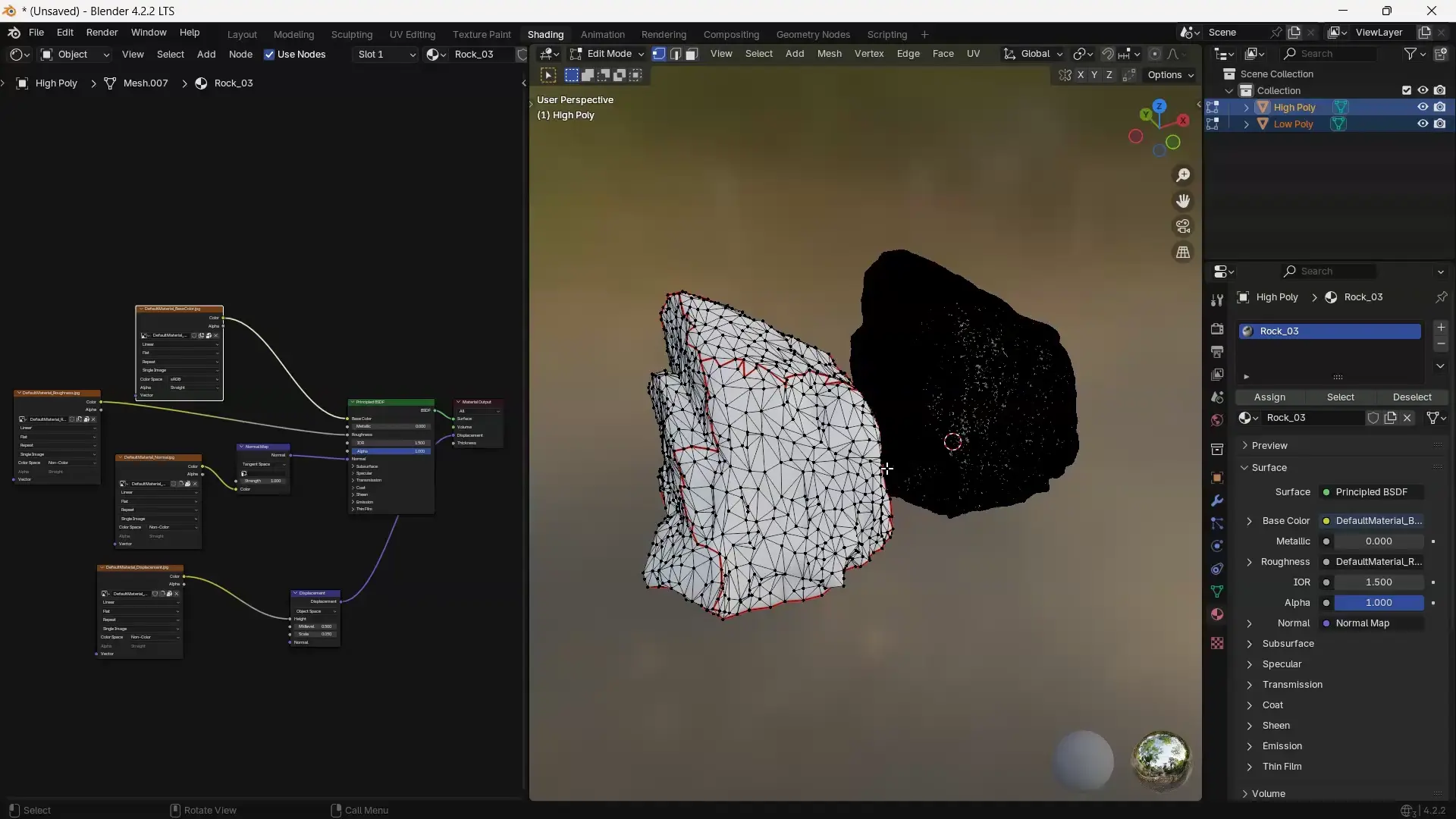High poly to low poly baking setup in Blender using Simple Texture Baker