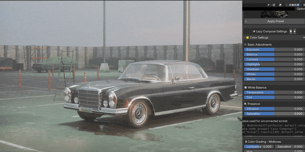 Color grading and film look controls