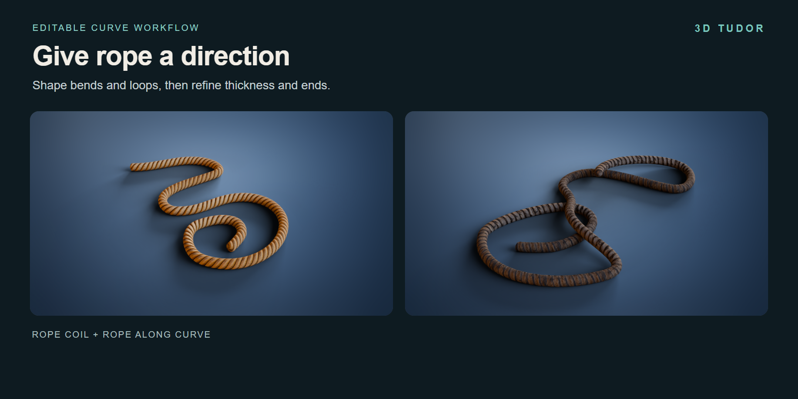 Golden S-shaped rope beside a weathered brown rope arranged in overlapping loops.