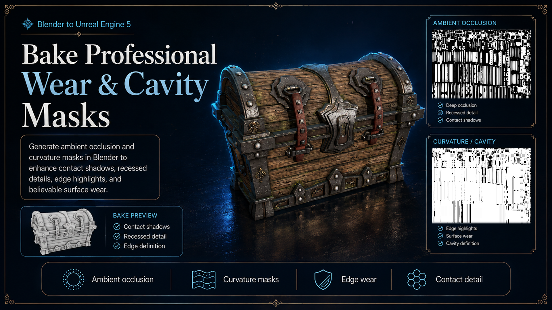 Blender workflow for baking professional wear, curvature and cavity masks for the pirate chest