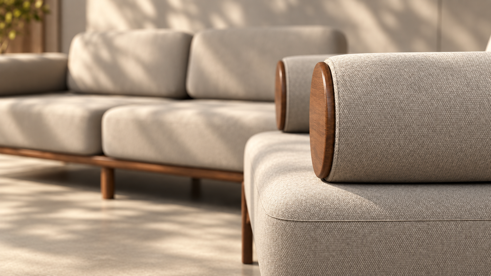 Upholstery and wood material close-up