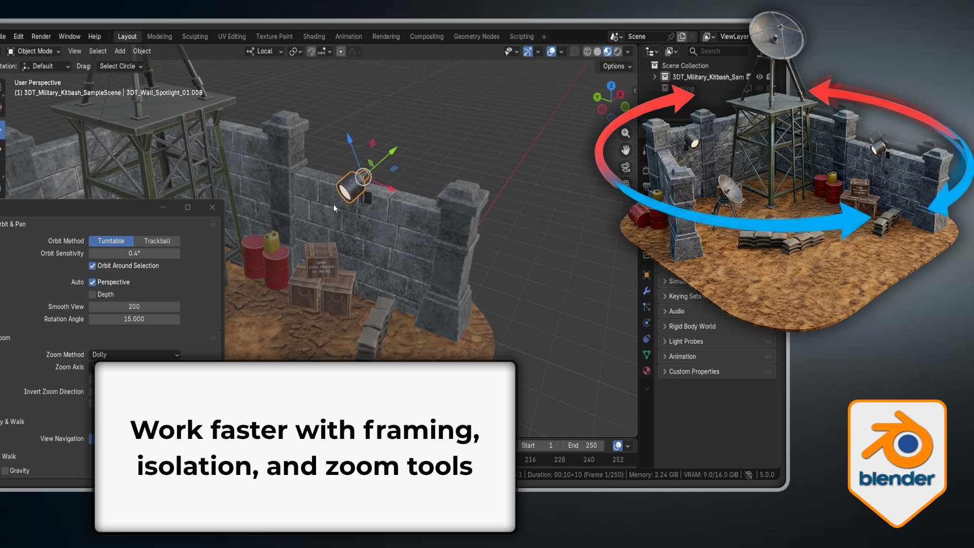 Confident Blender viewport navigation with orbit fly walk snap frame and isolate