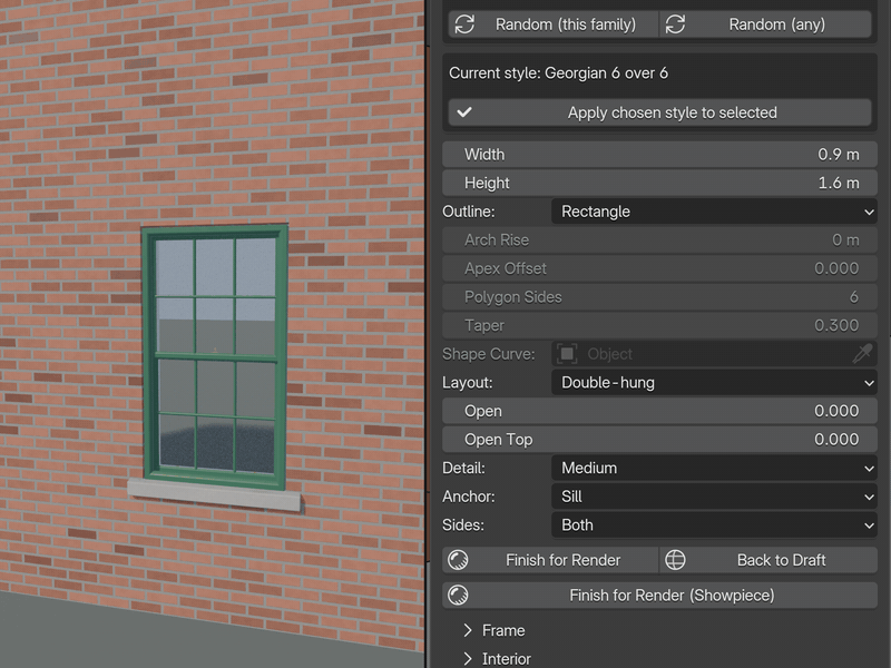 Changing window size and outline in the Fenestra panel