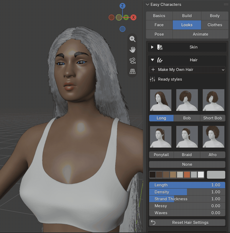 Easy Characters: hair styles and settings