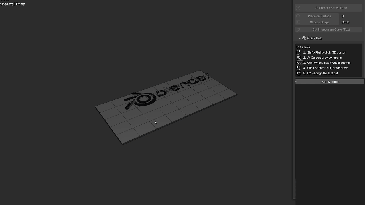 Cutting a logo from an SVG curve and changing it with F9