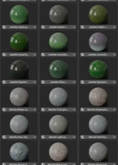 Examples of various assets from materials category