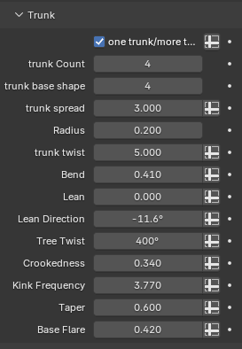 Trunk settings in the Anime Tree Geometry Nodes modifier