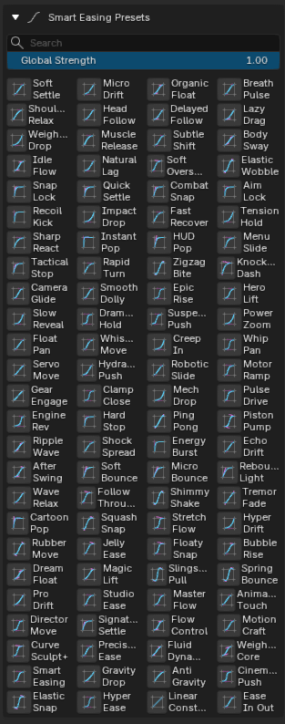 Smart Easing Presets interface in Super Graph Editor Tools