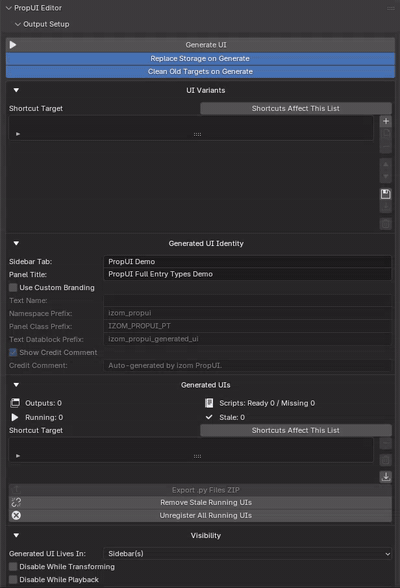The author and generate workflow in izom PropUI