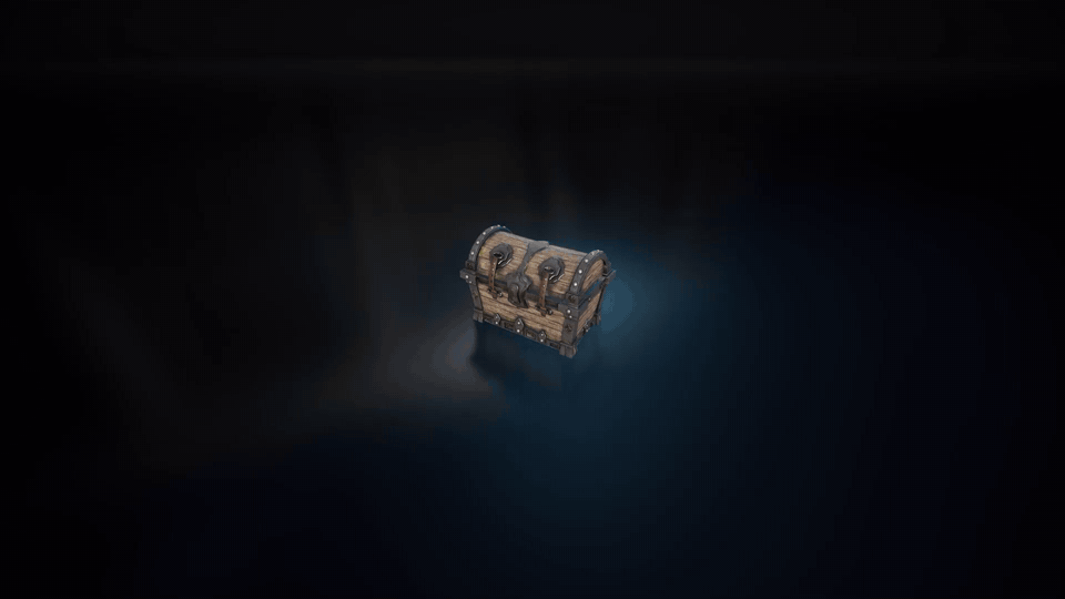 Close-up preview of the stylized pirate chest changing between closed and open states