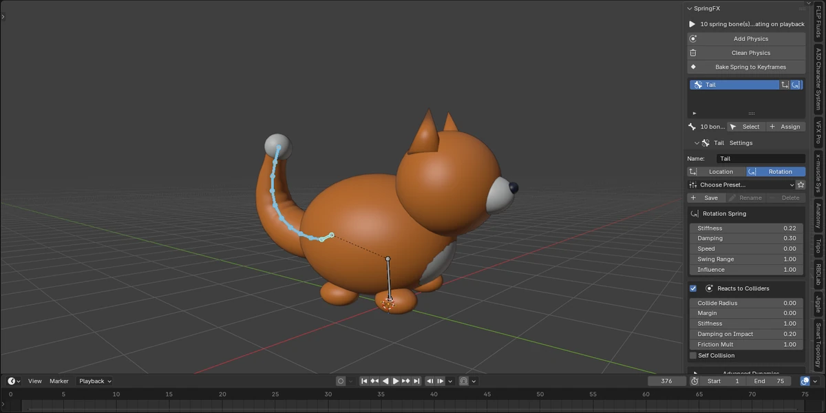 SpringFX tail in the Blender viewport