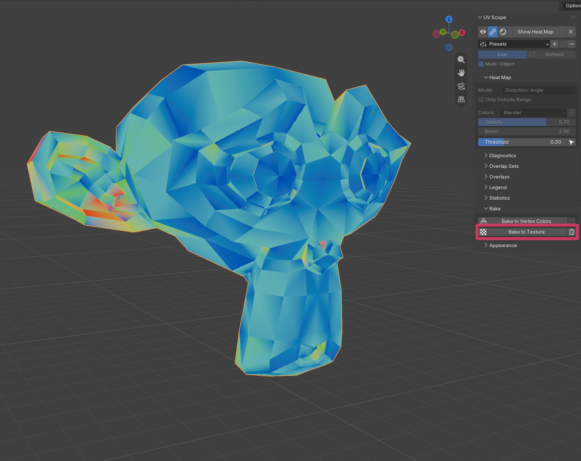 Heat map baked to a texture