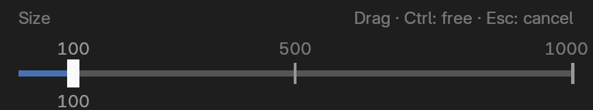 ValueMarks Preset Slider for brush Size with saved values 100, 500, and 1000