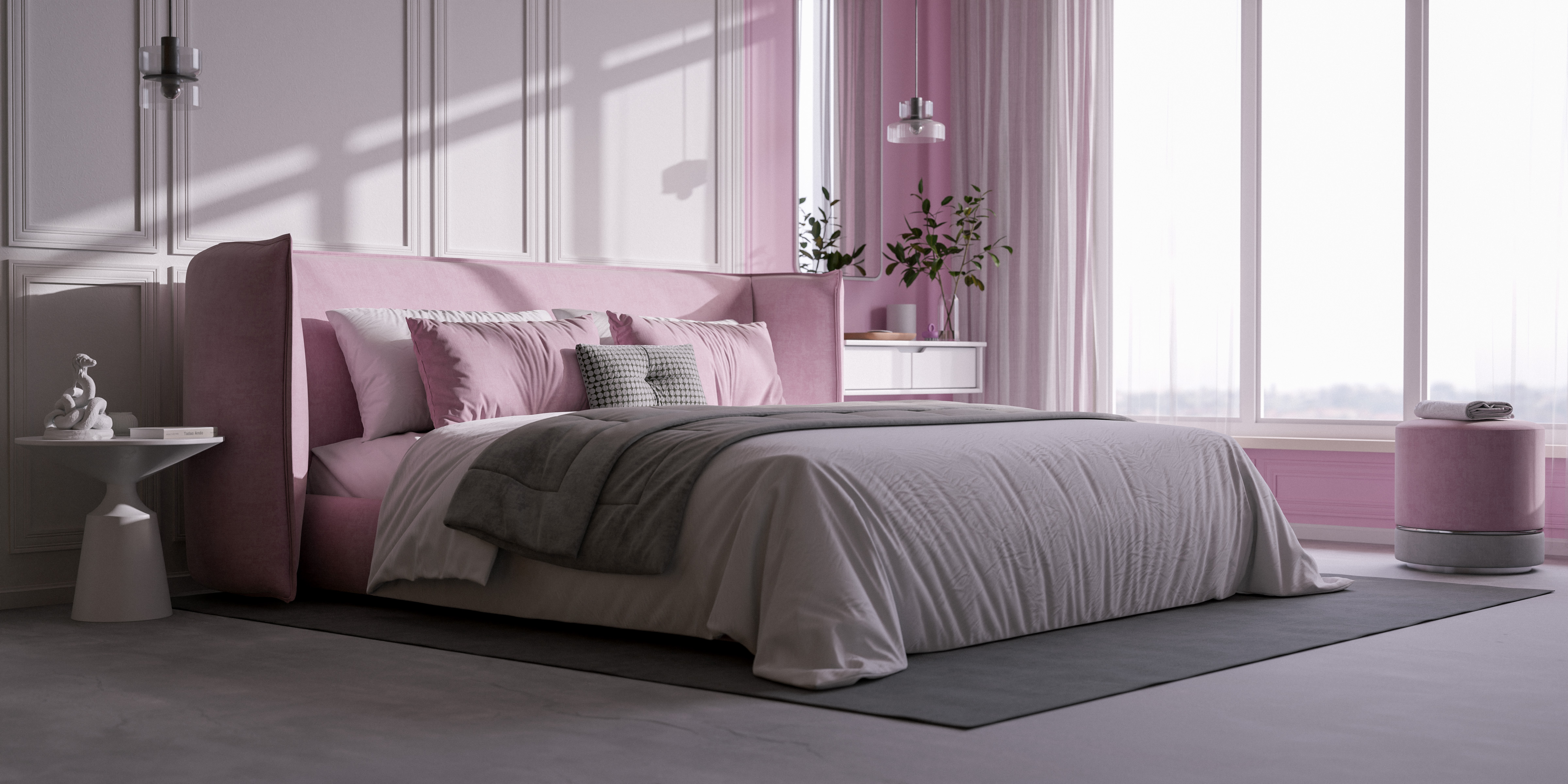 Elegant Pink Bedroom with Modern Minimalist Design | Realistic Interior ...